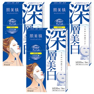 Kracie 葵緹亞 HADABISEI 肌美精 深層浸透美白面膜 Set 含維他命C透明感 天然棉100%, 5片, 3盒
