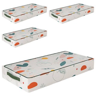 床下收納 防潮防塵棉被衣服外套收納箱 70 x 45 x 20cm, 幾何植物 白色, 4個