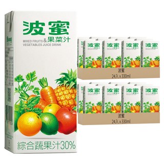 波蜜 果菜汁 鋁箔包 還原蔬果汁30%, 330ml, 48入