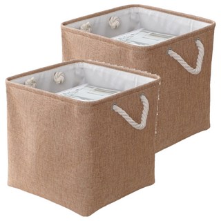 小麥購物 亞麻收納籃 方形款 C176 382g, 2個, 棕色