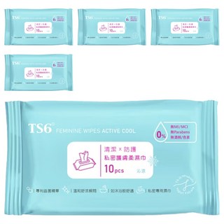 TS6護一生私密護膚柔濕巾 沁涼 私密清潔 沁涼舒爽 獨立包裝 溫和呵護, 5入, 33g