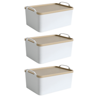 品屋 手提式收納箱 日式收納盒 置物箱 置物盒 可疊加附蓋 S0452, 黃色, 3個