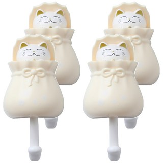 小麥購物 可愛福袋貓咪掛勾 L1033, 4個, 黃色