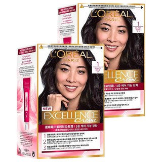 L'OREAL PARiS 巴黎萊雅 優媚霜三重護髮染髮霜 溫和清潔頭皮 植物萃取修護滋養, 1 自然黑, 2組