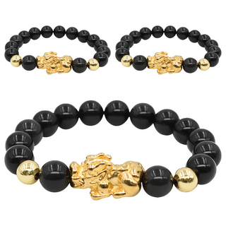 Selene 金銀招財貔貅黑曜手鍊, 金色, 79g, 3條