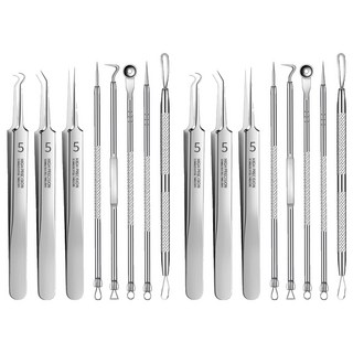 AHOYE 高精密粉刺夾/粉刺棒/粉刺針/痘痘棒8件組, 2組, 不鏽鋼色