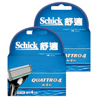 Schick舒適牌 創4紀刮鬍刀片 替刃 安全護膚 蘆薈精華及維他命E潤滑條, 4入, 2盒