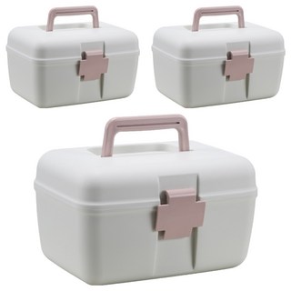 收納部屋 日式雙層手提醫療箱 粉色, 3個