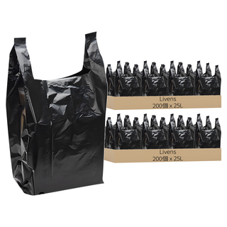LIVENS 手提塑膠袋 5號 黑色, 25L, 400個