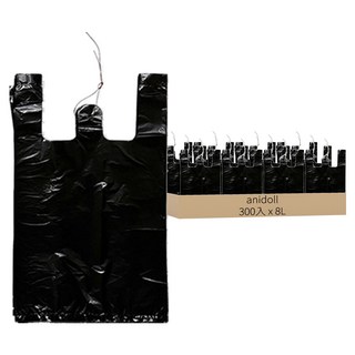 anidoll 手把式購物袋 黑色, 8L, 300入