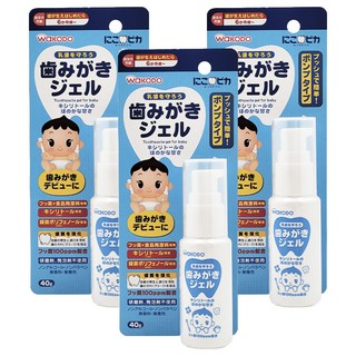 WAKODO 和光堂 嬰兒護齒凝膠牙膏, 含氟100ppm, 添加綠茶多酚及木醣醇, 日本製造, 40g, 3瓶