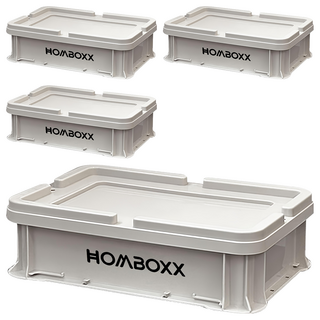 FL生活+ 粗曠風可疊加耐重收納箱 附上蓋, 水泥灰, 4個