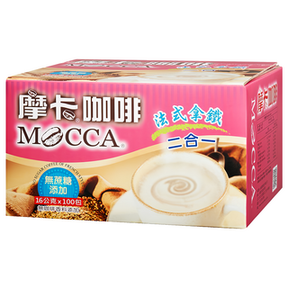 MOCCA 摩卡 法式拿鐵 二合一咖啡 無糖, 16g, 100包, 1盒