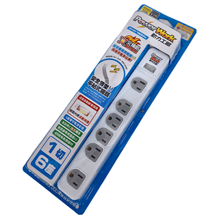 PowerWork 動力工廠 1切6座延長線 CT-3164 最大合計1650W 45度角出線薄型平貼式插頭, 2.7m, 白色, 1組