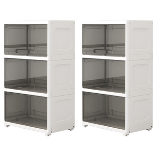 無印簡約55面寬透明可視翻蓋三層收納櫃, 大容量, 簡易組裝, 底部滑輪, 透黑款, 2個