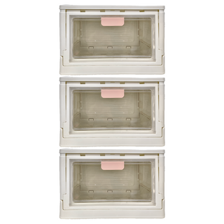 免安裝摺疊收納箱 單開門 滾輪設計 可疊加, 小(38 x 28 x 23cm), 薄櫻粉, 3個