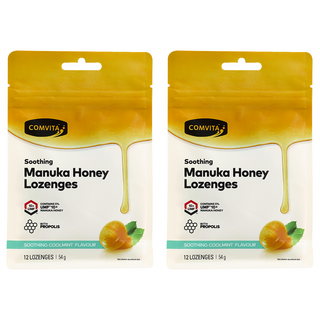 COMVITA 康維他 蜂膠麥蘆卡蜂蜜潤喉糖 舒緩薄荷味 12粒, 54g, 2袋
