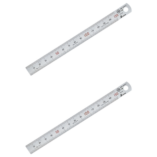 SHINWA 鶴龜 鋼直尺 鐵尺 不鏽鋼直尺 直尺 全公分 日本製 15cm, 銀色, 2支