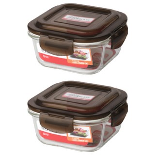 SUPER OVEN GLASS 正方形耐熱玻璃保鮮盒, 520ml, 2個