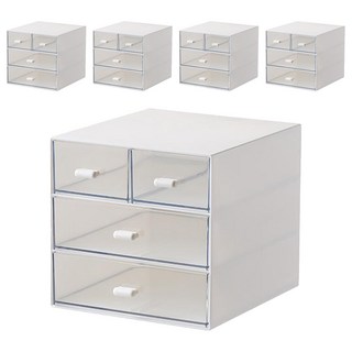 收納部屋 日式桌面抽屜盒 4格, 白色/透明色, 5個