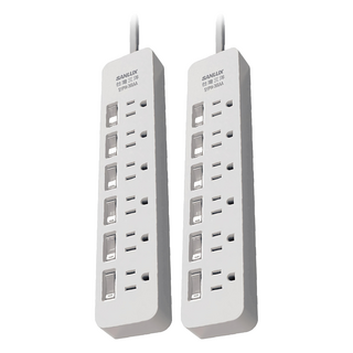 SANLUX 台灣三洋 6開關6座 平貼式安全延長線 3孔, 2.7m, 白色, 2條