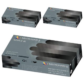 MEDIHAND 美恆 NBR手套 微粒止滑 厚款手套, 黑色, M, 3盒