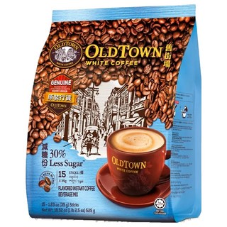 OLDTOWN WHITE COFFEE 舊街場白咖啡 3合1減糖 減少30%糖份 525g, 35g, 15條, 1袋