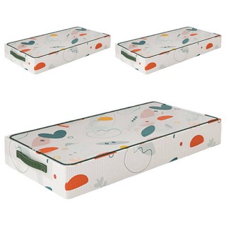 床下收納 防潮防塵棉被衣服外套收納箱 70 x 45 x 20cm, 幾何植物 白色, 3個