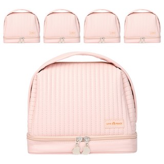 iSFun 奶油條紋 防水化妝包 雙層手提收納包 附可拆式筆袋 醫生包大開口設計, 粉色, 5個