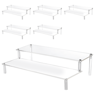 收納部屋 壓克力展示架 2層 40cm 透明色 6個 公仔展示架/階梯展示架