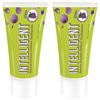 INTELLIGENT 因特力淨兒童酵素牙膏, 全口腔護理, 不含氟, 不含SLS發泡劑, 可吞嚥, 葡萄口味, 40g, 2條