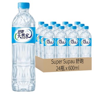 Super Supau 舒跑 天然水, 南投埔里水源, 減塑瓶身設計, 輕巧單瓶裝, 600ml, 24瓶