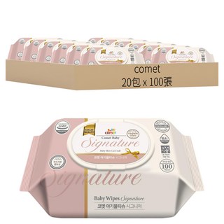 comet Baby Wipes Signature 壓紋寶寶濕紙巾 掀蓋式 加厚型, 55g, 100張, 20包