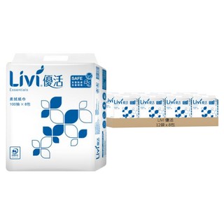 LIVI 優活 抽取式柔拭紙, 100抽 x 8包, 紙張細膩柔滑 高效吸水性, 12袋