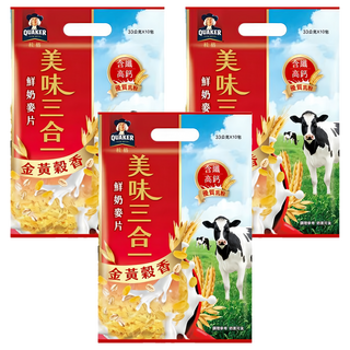 QUAKER 桂格 美味三合一麥片 金黃穀香 10包, 330g, 3袋