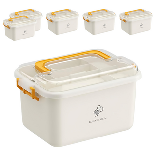 雙層大容量醫藥箱 藥品收納盒 醫護箱 29 x 21 x 18cm 大號黃色, 6個