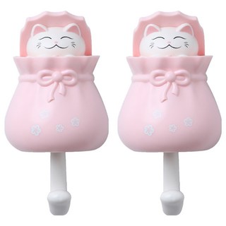 小麥購物 可愛福袋貓咪掛勾 L1033, 2個, 粉色