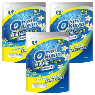 毛寶 Omniklean 酵素制菌洗衣精 補充包 5in1 酵素洗淨 橙花白松香, 1.8kg, 3包