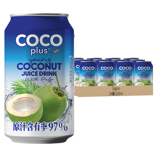 Sagiko Cocoplus 椰子水 含果肉 320ml 越南進口 原汁97% 清涼解渴 健康天然 隨時享受熱帶風味, 24罐