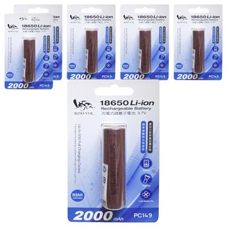 RONEVER 鋰離子18650電池 2000mAh 顏色隨機, 6個, 1入