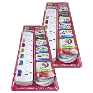 Tyson 太順電業 6切6座 扁頭延長線 TS-366AS, 6.3m, 白色, 2條