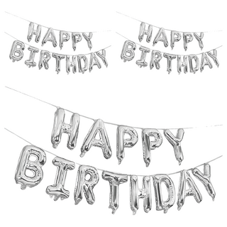 生活 King 可懸掛生日快樂字母氣球 HAPPY BIRTHDAY - 銀色, 3組