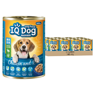 IQ Dog 聰明狗 成犬型 聰明狗罐頭, 雞肉 + 米口味, 400g, 24罐