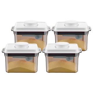 ankou 安扣生活 一鍵按壓防滑刮平奶粉罐 避光款 附贈勺子掛具三角刮平片1L, 4個, 奶粉罐 + 勺子 + 掛具 + 三角刮平片