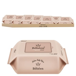 Bebeen Original Plus 嬰兒用溼紙巾 補充包, 100張, 10包