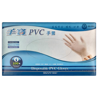 手寶 一次性PVC無粉手套 100支, 白色, L, 1盒