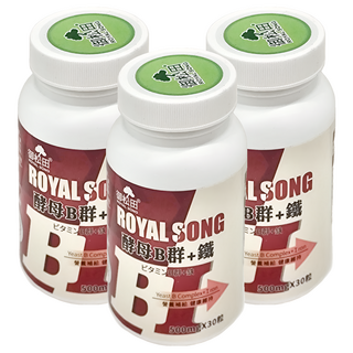 ROYAL SONG 御松田 酵母B群+鐵 500mg, 30顆, 15g, 3瓶