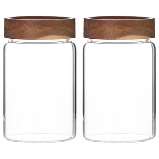 WORTH IT 渥思日式相思木密封玻璃罐850ml 透明玻璃材質 相思木蓋 密封保鮮, 單件, 2個
