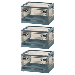 Mega 莫蘭迪雙開式可折疊滑輪收納箱 中號40L, 茶藍色, 47 x 35 x 24cm, 3個