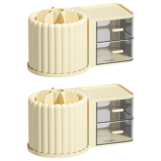 Mass 多功能360度旋轉收納盒, 2個, 奶油黃